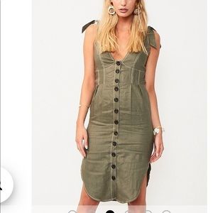 Suboo Wanderer linen khaki/green dress
